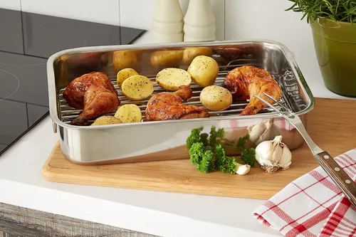 Miniatura 2 de KitchenCraft Recipiente para asar con estante, acero inoxidable, grande, 16.9 x 12.2 in, color plateado