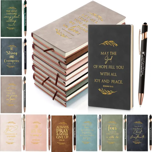 Miniatura 10 de Crtiin 20 cuadernos de notas religiosos a granel con bolígrafo motivacional, versículo bíblico inspirador, diario de oración de cuero, regalos