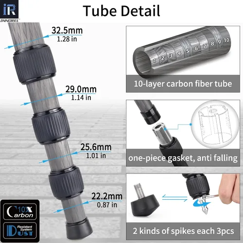 Miniatura 3 de Trípode de Fibra de Carbono-RT85CG Trípode Super Profesional Monopié de Fibra de Carbono de Alta Resistencia Soporte Compacto con Cubiertas de Pata