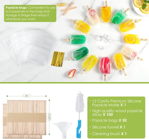 Miniatura 6 de Moldes para paletas de silicona sin BPA, 12 piezas bandejas para paletas para congelador, moldes para paletas de helado casero, juego grande