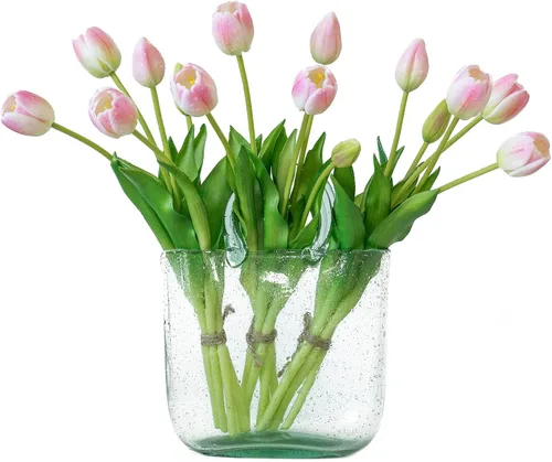 Miniatura 35 de DUYONE 15 flores de tulipanes artificiales, suave al tacto, realista, ramo de tulipanes de látex para el hogar, oficina, boda, fiesta, decoración