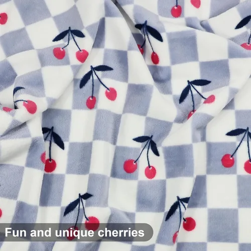 Miniatura 4 de Manta de cereza para niños, 50 x 60 pulgadas, suave y acogedora manta azul a cuadros para niñas y niños pequeños, ideal para decoración del hogar