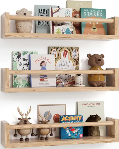 Miniatura 10 de G&W Gruwald Juego de 3 estantes para libros de guardería, estantería de pared, estante de libros para habitaciones de niños, estantes de pared