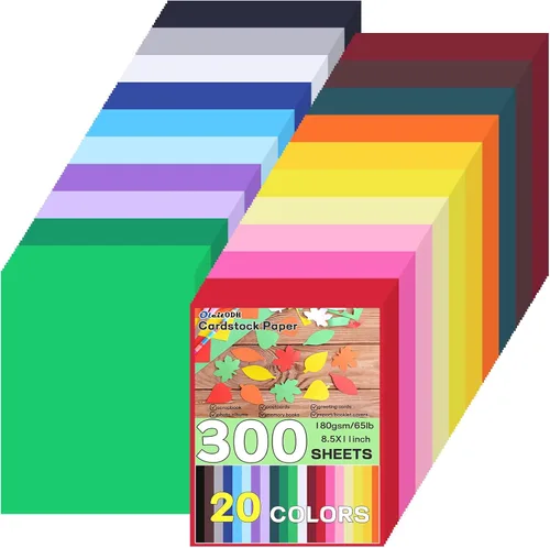 Oleitodh Juego de 309 cartulina de colores a granel, juego de papel de cartulina de 8.5 x 11 pulgadas, 20 colores surtidos, papel de construcción de