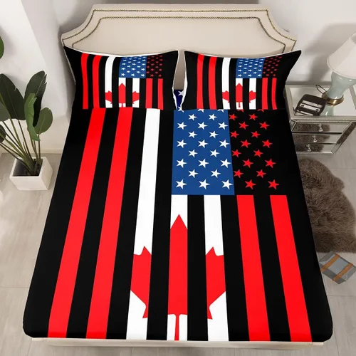 Miniatura 23 de Erosebridal American Flag Fitted Sheet Twin, Hockey Bedding Set United States Sports Games Bed Sheets for Kids Boys Teens Bedroom, Red White