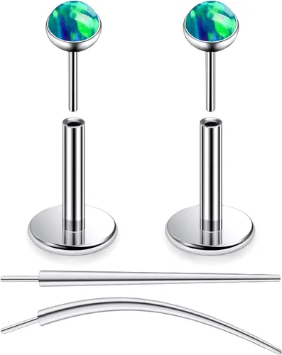Miniatura 42 de F136 - Aretes de titanio 20/18/16G sin rosca, con parte trasera plana, multicolor, ópalo, nariz, labret Medusa Monroe, piercing con forma cónica