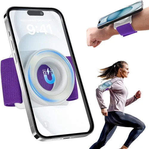 Soporte de teléfono para correr para iPhone [giratorio de 360° y anticaída mejorado] Soporte magnético para teléfono celular, brazalete compatible