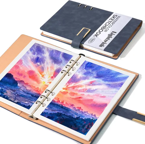 Miniatura 16 de Libro de bocetos de acuarela Lightwish, 100% algodón, diario de acuarela sin ácidos, papel de acuarela a presión caliente de 300 g/m²/140 libras