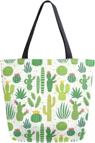 SUABO Bolsa de asas de cocina reutilizable para comestibles, bolsa de compras de lona para exteriores Cactus