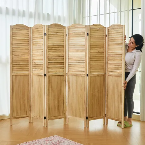 Miniatura 12 de Separadores de habitación y pantallas plegables de privacidad, separadores de madera con listones de pared para el hogar, oficina, dormitorio, 4