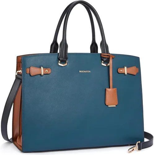 Miniatura 5 de BOSTANTEN Maletín para mujer de 15.6 pulgadas de cuero genuino para laptop, maletín de hombro para trabajo, bolso de mano