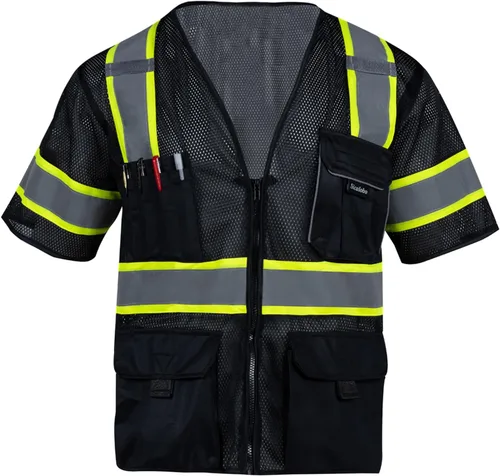 Chaleco de alta visibilidad con bolsillos y cremallera para hombres y mujeres, chaleco de construcción con tiras reflectantes, Hi Vis Clase 3