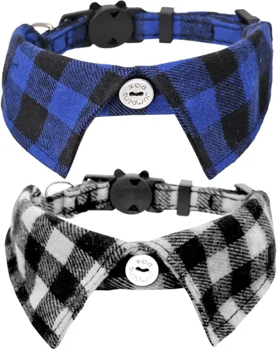 Miniatura 7 de Juego de 2 collares de gato con corbata de moño y campana para gatito ajustable de seguridad