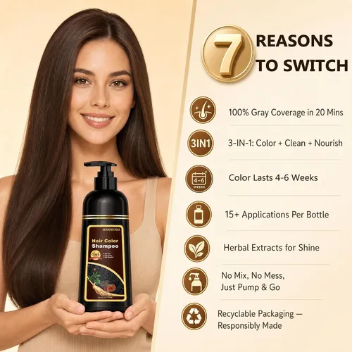 Miniatura 4 de YOCISKU Hair Dye Shampoo, 3 in 1 Gray Hair Coverage Herbal Dye Shampoo For natural-looking shine Ammonia-free fresh aroma stays gentle on