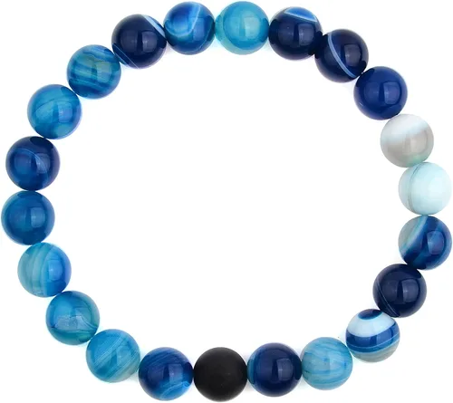 Miniatura 3 de Pulsera elástica con cuentas de ágata azul pulido y ónix mate para hombre (0.413 in de ancho), talla única, Microfibra, ágata azul