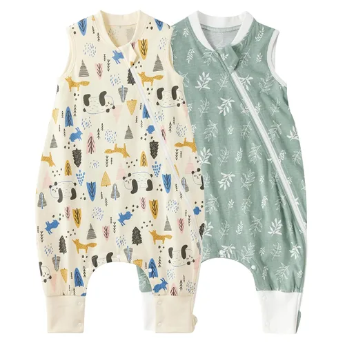 Miniatura 11 de Duomiaomiao Paquete de 2 bolsas de dormir TOG para niños de 6 a 12 meses, 100% algodón, ligero, con pies, transpirable, cómoda manta para niños
