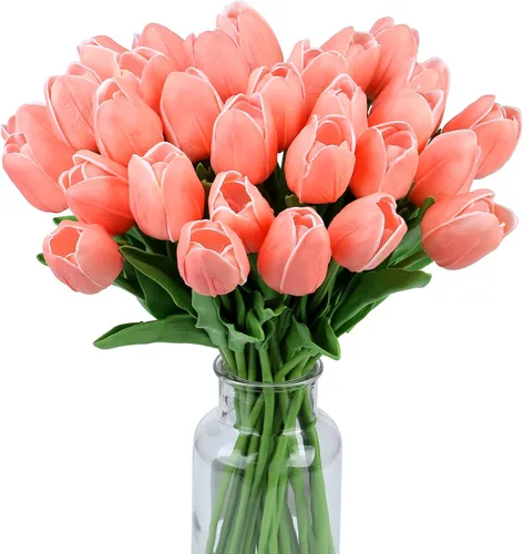 Miniatura 17 de SITUMEIZI 15 piezas de flores blancas artificiales, tulipanes artificiales de poliuretano de 14 pulgadas a granel para el hogar, cocina, Pascua