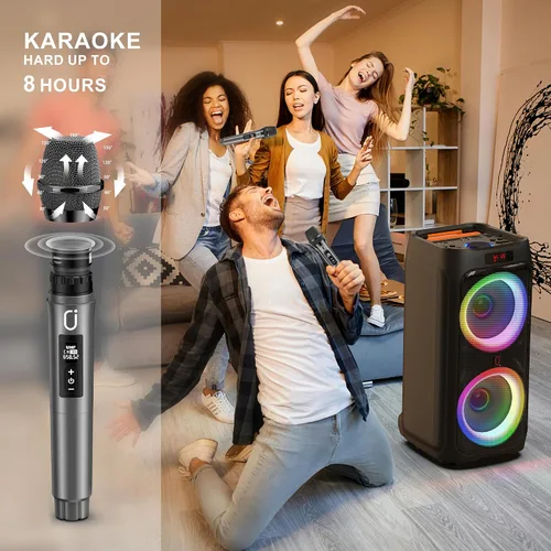Miniatura 9 de JYX Máquina de karaoke con 2 micrófonos inalámbricos, altavoz Bluetooth portátil grande de 24 pulgadas para adultos con sistema PA de luz RGB