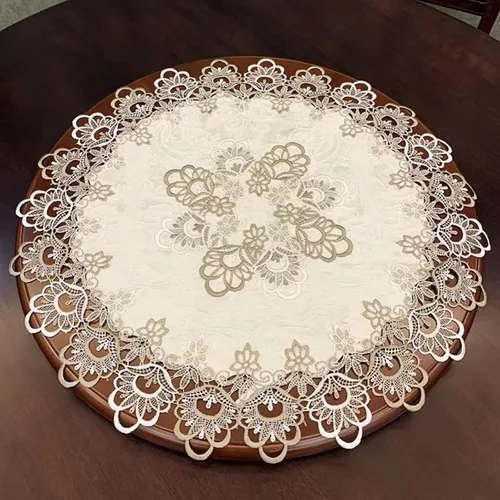 Mantel de encaje bordado beige para mesa de café, mantel ovalado de tela hueca, lavadora, secadora, cubierta antipolvo para la parte superior del