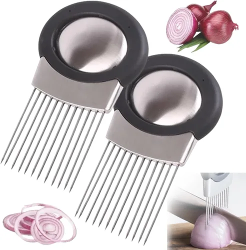 Miniatura 8 de Soporte para rebanadas de cebolla de acero inoxidable 2024, cortador de verduras, cortador de verduras, herramienta auxiliar para rebanar cebolla