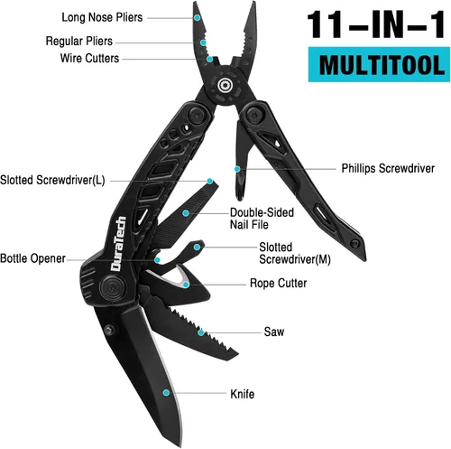 Miniatura 3 de DURATECH Cuchillo multiherramienta 11 en 1, regalo para hombres, papá, cuchillo de bolsillo multiherramienta de acero inoxidable con hoja grande