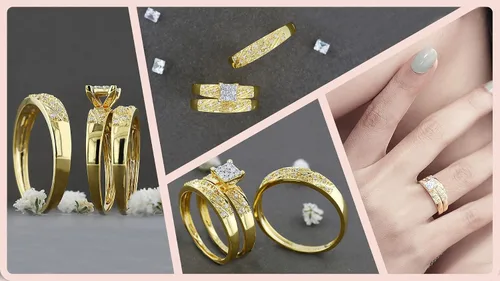 Miniatura 3 de Dazzlingrock Collection Juego de anillos de compromiso redondos con forma cuadrada de diamantes blancos para él y ella