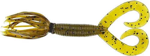 Yamamoto - Hula Grub - Anzuelo de doble cola. CALABAZA VERDE CON ESCOPA NEGRA GRANDE (10 PACK)