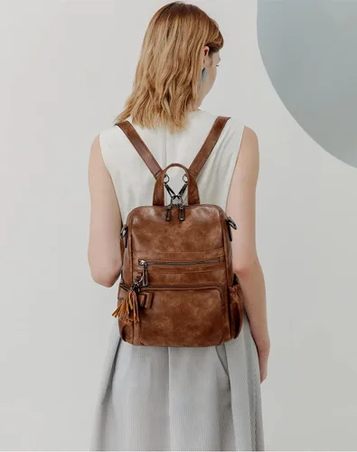 Miniatura 2 de UTO Mochila de cuero vegano para mujer, diseño de moda, convertible con borla, para viajes, con borla