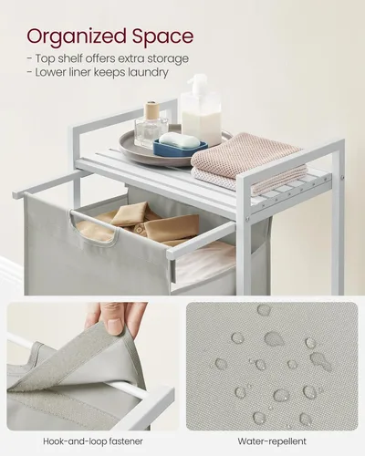 Miniatura 4 de VASAGLE Cesta de lavandería, cesta de ropa, clasificador de ropa con bolsa extraíble y removible, estante, estructura de metal, 17.2 galones (65 L)