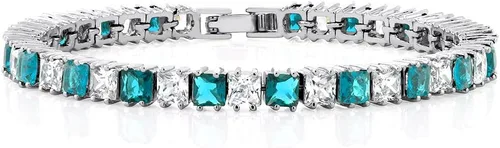 Miniatura 12 de Gem Stone King Pulsera de tenis clásica de circonita cúbica de corte princesa para mujer