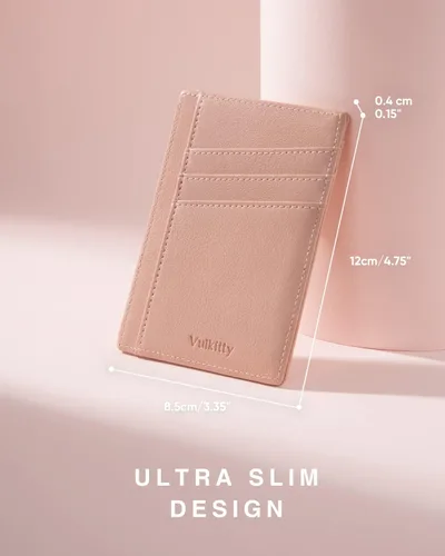 Miniatura 5 de Vulkitty Cartera pequeña para mujer, minimalista, delgada, bolsillo frontal, con cremallera, bloqueo RFID, tarjetero con ranura para identificación