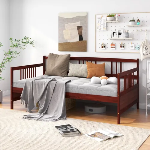 Miniatura 3 de KOMFOTT Marco de sofá cama de madera tamaño individual, marco de cama de sofá con soporte de listones de madera, no necesita somier, marco de sofá