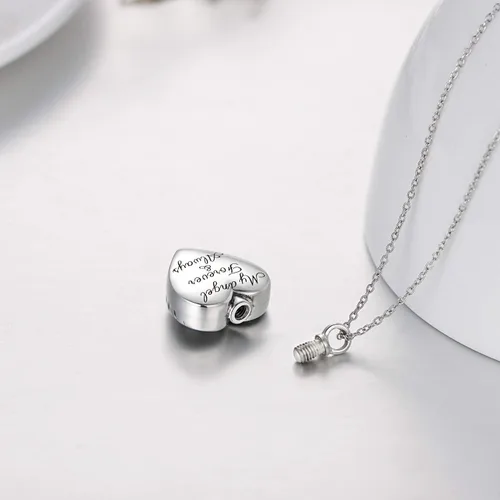 Miniatura 4 de Collar con urna de corazón con forma de alas de ángel, collar de cenizas y cremación