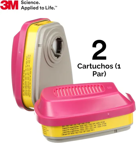 Miniatura 5 de 3M Cartucho/filtro respirador P100 60923, 1 par, aprobado por NIOSH, ayuda a proteger contra vapores orgánicos, gases ácidos y partículas, magenta