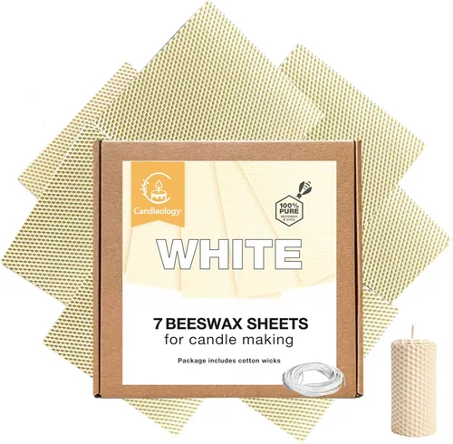 Miniatura 10 de Hojas de cera de abeja natural para hacer velas (paquete de 10 hojas con mechas de algodón), tono amarillo natural, kit de enrollamiento de velas