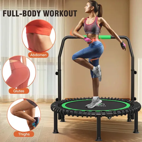 Miniatura 5 de ANCHEER Trampolín Rebounder de 40 pulgadas con mango ajustable de 4 niveles, mini trampolín máximo de 400 libras, trampolín de fitness resistente