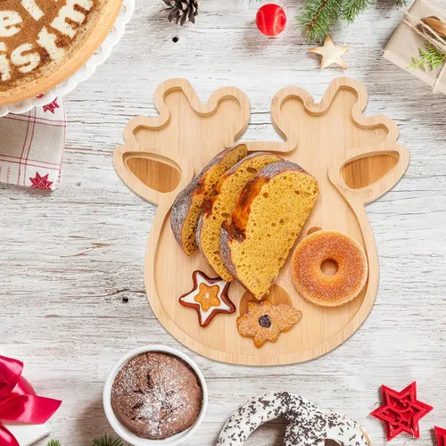 Miniatura 7 de Whaline 2 bandejas de servir de Navidad, tabla de queso de bambú y reno, tablas de aperitivos de Navidad, platos de servir pan, charcutería