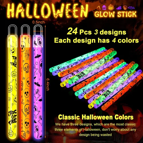 Miniatura 2 de Lewtemi 24 piezas de palos de brillo de Halloween a granel que brillan en la oscuridad, suministros de fiesta de Halloween, regalos de fiesta