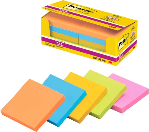 Miniatura 12 de Pack of 5 75 x 75mm mixed color fluorescence Sumitomo (3M) Post-it (R) strong adhesion Notes 654-5SSAN (japan import)