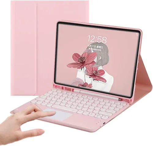 Miniatura 23 de Funda de teclado para iPad 10.2 para 9/iPad 8/iPad 7 (2021/2020/2019) Touchpad desmontable con soporte para lápices, funda inteligente de cuero Azul