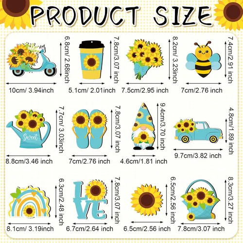 Miniatura 3 de Chunful Adorno de árbol de gnomo de girasol de verano, adornos colgantes de madera para primavera, decoración de árbol pequeño con cuerda
