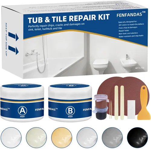 Kit de reparación para bañera y ducha de fibra de vidrio, color blanco, kit de reparación de azulejos de porcelana de 3.7oz, kit de reparación para