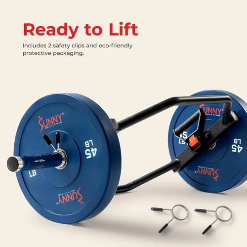 Miniatura 6 de Sunny Health & Fitness - Barra de mancuerna hexagonal olímpica para entrenamiento de fuerza, alta capacidad de carga, asas giratorias, clips
