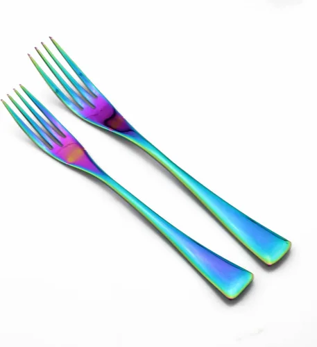 Miniatura 5 de Juego de cubiertos de arco iris colorido de 5 piezas, juego de cuchillos de cena de acero inoxidable 18/10, pulido de espejo, servicio para 1