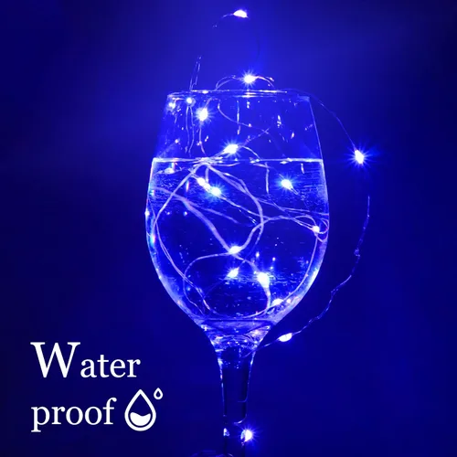 Miniatura 6 de SmilingTown 15 paquetes de luces de cadena de hadas, 6.6 pies, 20 luces LED, funciona con pilas, alambre de cobre plateado, luces de cadena Azul