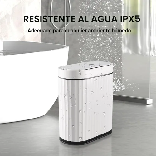 Miniatura 6 de ELPHECO Basurero de baño con tapa de 2 galones con sensor pequeño, delgado y inteligente, papelera automática impermeable, cubo de basura estrecho