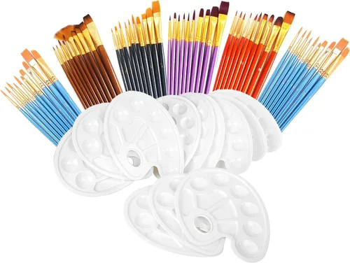 Juego de 72 pinceles de pintura, 60 pinceles de pintura con 12 paletas para niños o adultos para crear pintura artística al óleo y acuarela
