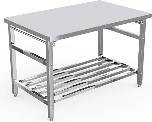 Miniatura 4 de GlowSol Mesa de preparación de acero inoxidable de 48 x 24 pulgadas, mesa plegable de trabajo de acero inoxidable resistente comercial NSF
