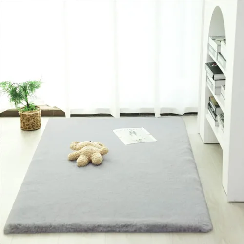 Miniatura 46 de Ghouse Alfombra ultrasuave de pelo sintético de conejo, alfombras lavables a máquina para dormitorio, alfombras esponjosas para sala de estar, Blanco