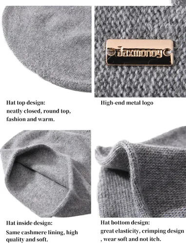 Miniatura 3 de jaxmonoy Gorro de punto holgado de cachemira para mujer, gorro de invierno suave y cálido de lana para mujer